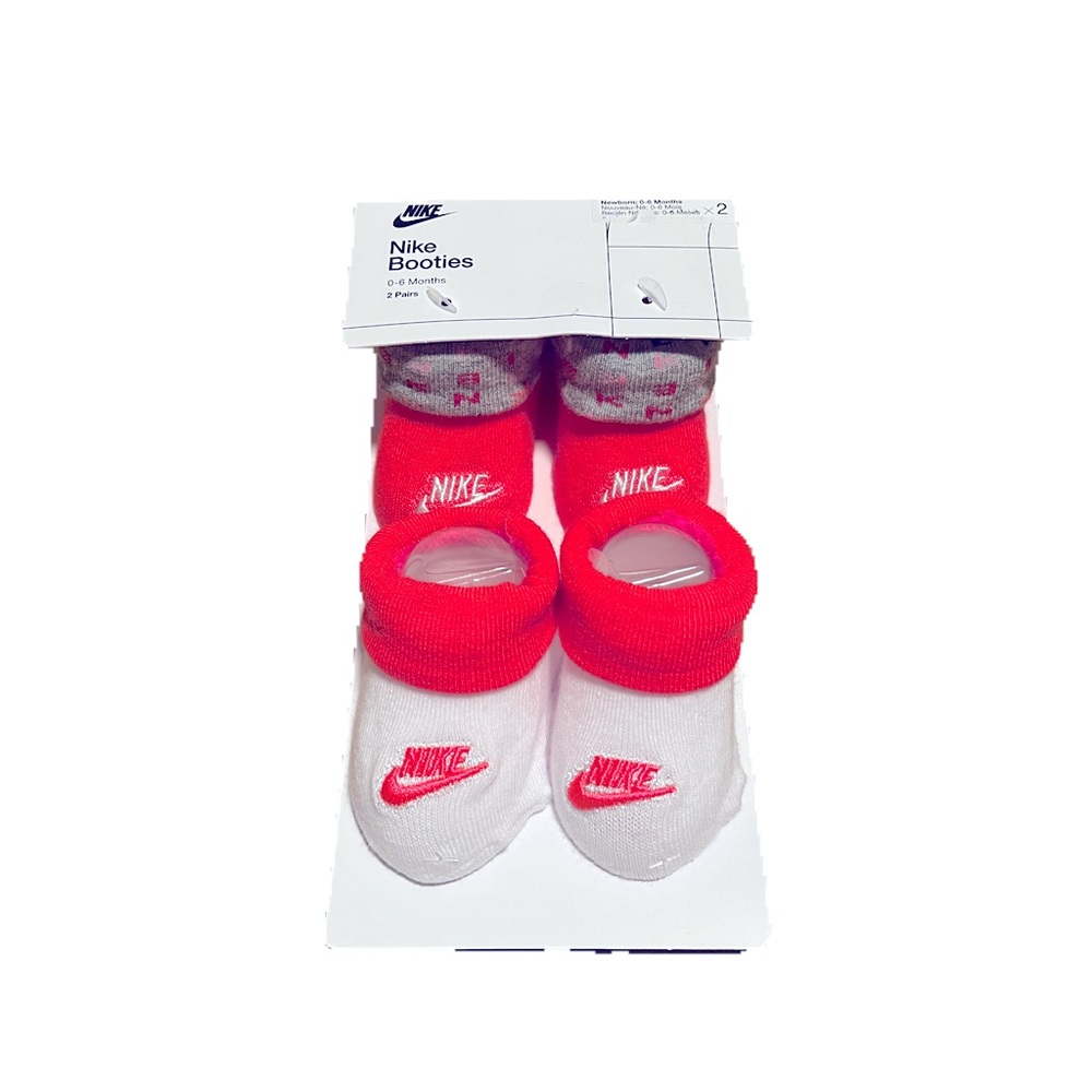 Nike Baby 2 Pk White Pink Ankle Cotton Fold Over Cuffs Booties Sock Set
